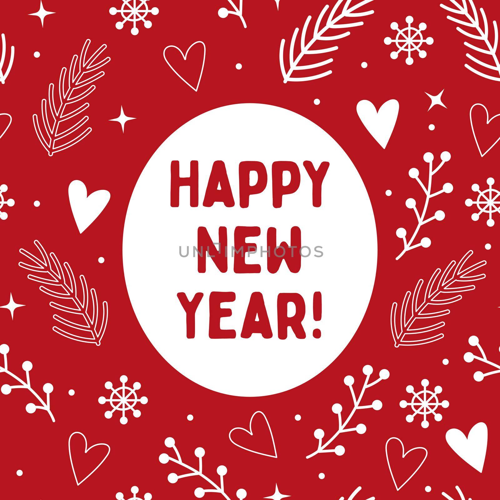 Happy new year quote, vector text for design greeting cards, prints, posters. Hand drawn letters. Red background