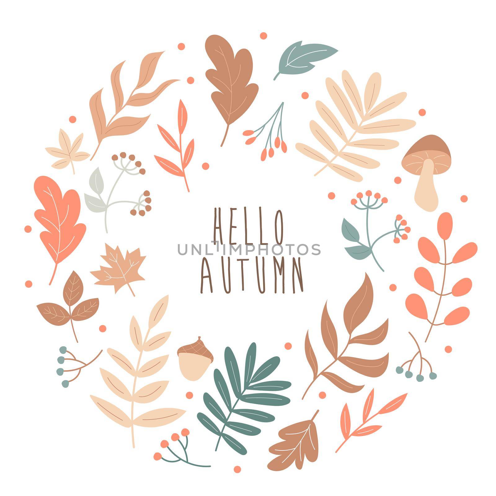 Autumn leaves round frame. Hello Autumn. Vector by natali_brill