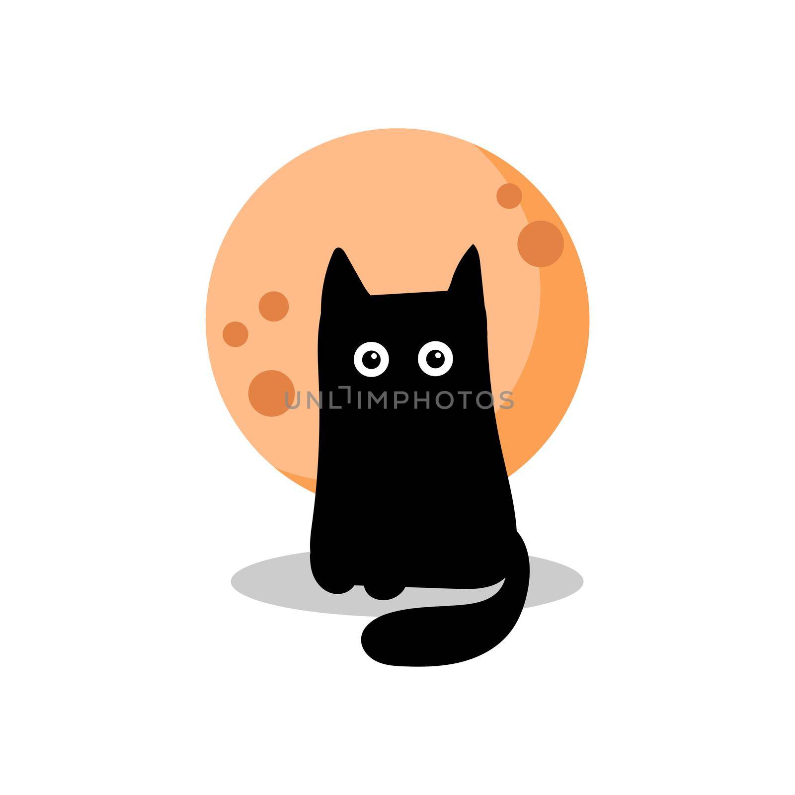 Black cat on the background of an orange full moon. Halloween card on white background. Image for design invitations