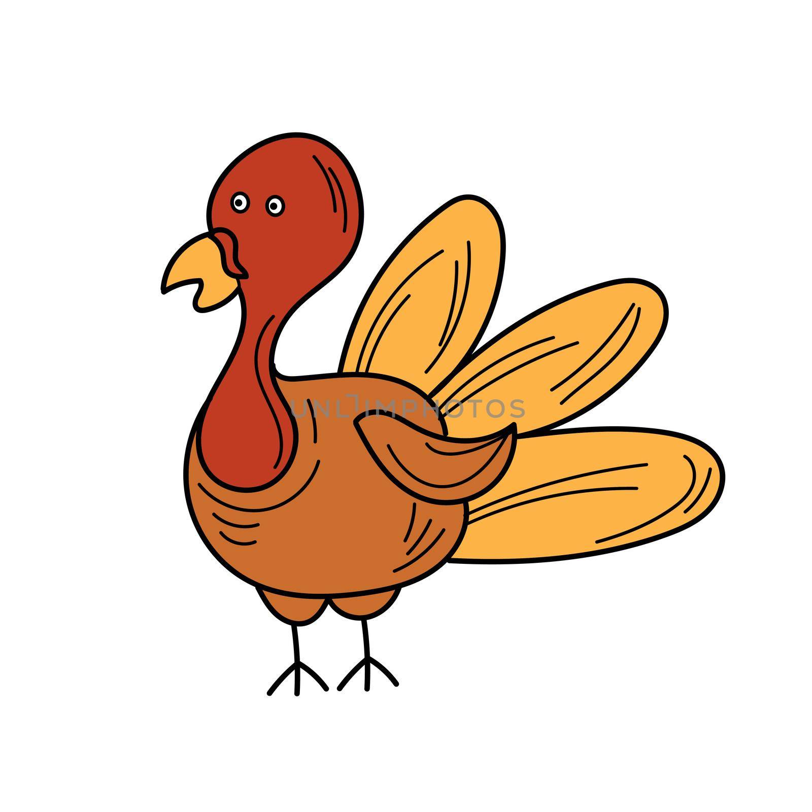 Hand drawn doodle cute Turkey icon. Vector illustration isolated autumn holiday symbol collection. Cartoon celebration element