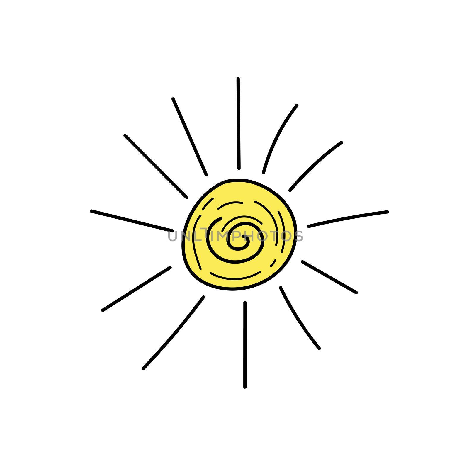 Sketch of sun. Vector illustration. Sun doodle icon. Simple hand drawn icon on white