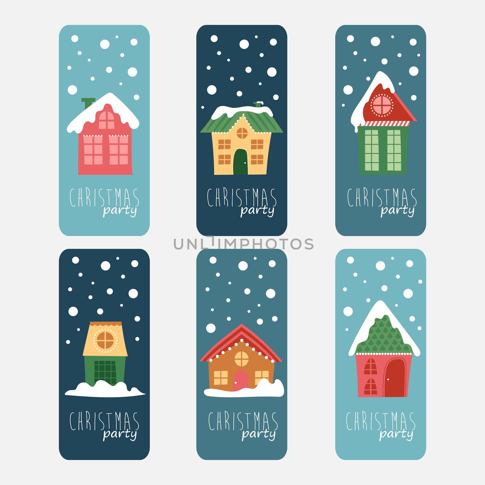 Christmas party flyer design set with Christmas houses. Christmas holidays event by natali_brill