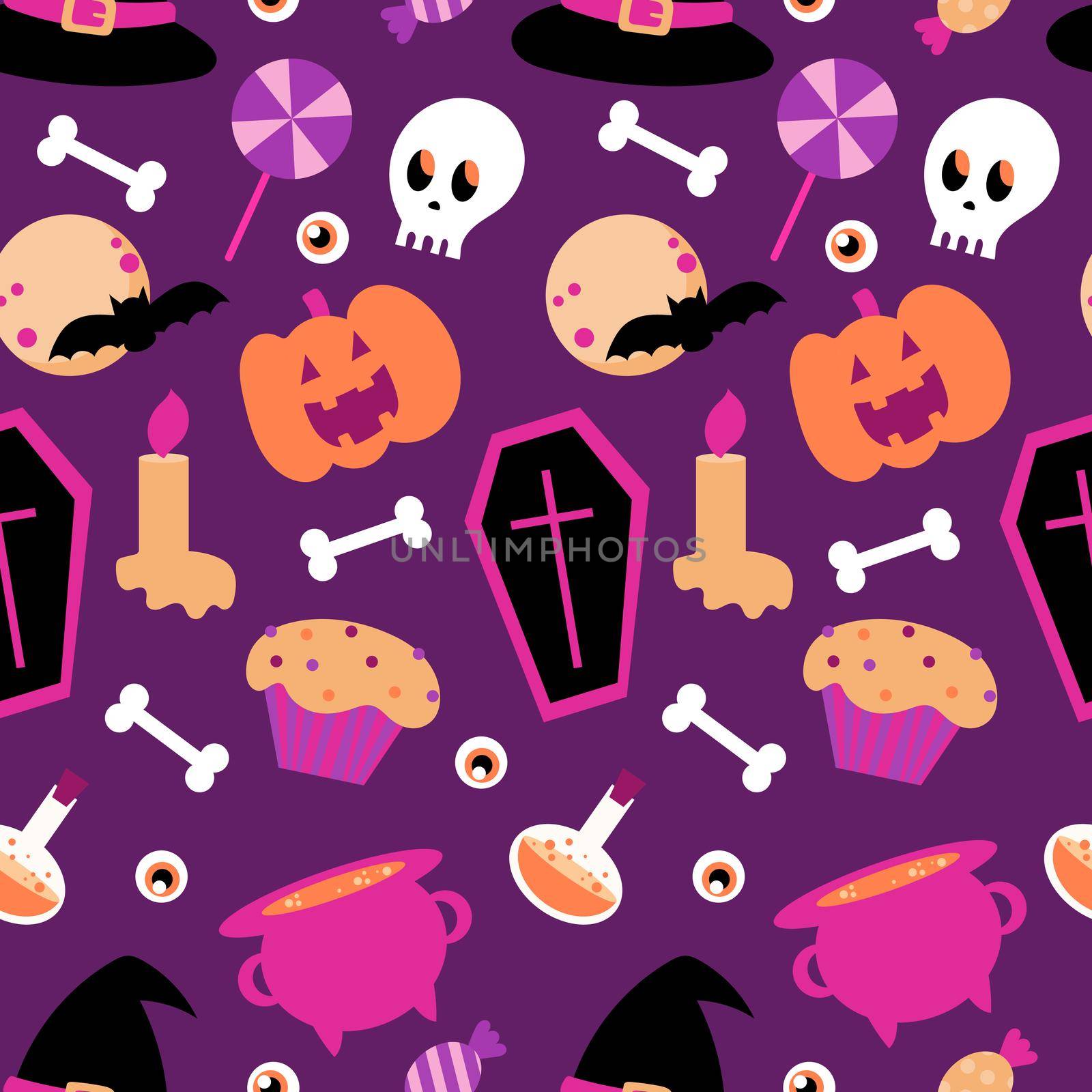 Halloween seamless pattern on a purple background. Cartoon by natali_brill