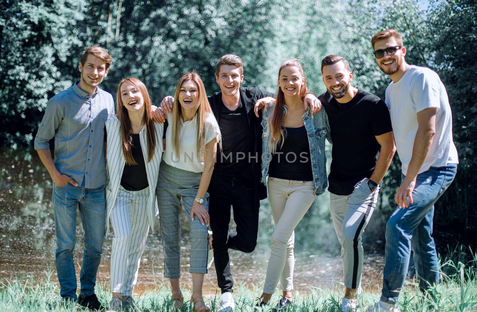 group of students on the background of the city Park. photo with space for text