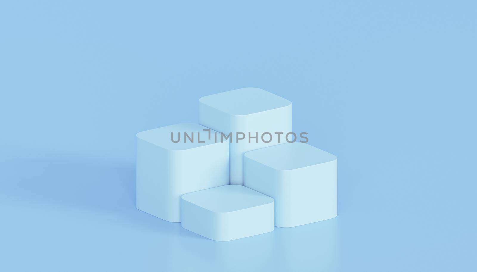 Blue podiums or pedestals for products display or advertising on minimal background, 3d render by Frostroomhead