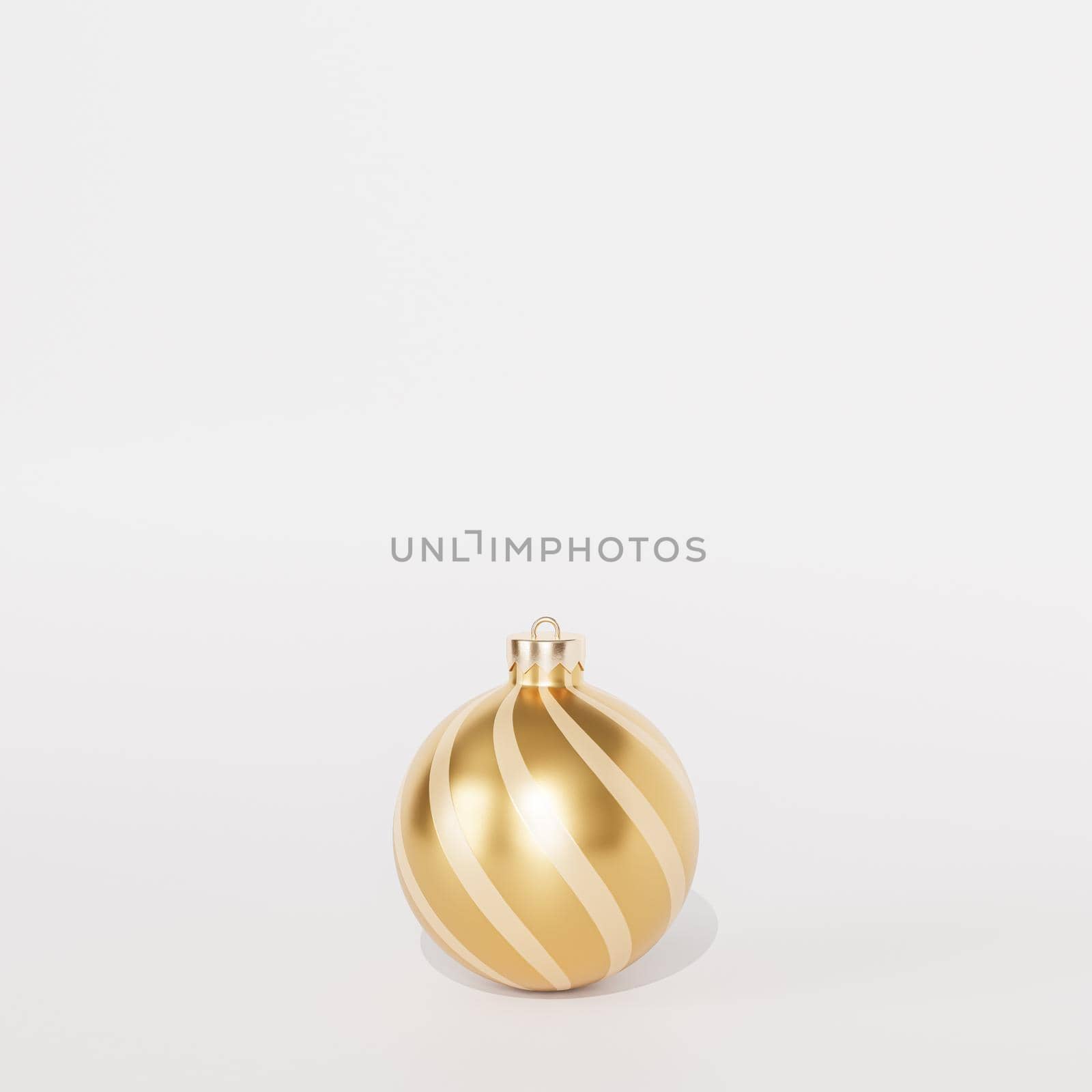 Christmas or New Year holidays background with one golden bauble or ornament, 3d render
