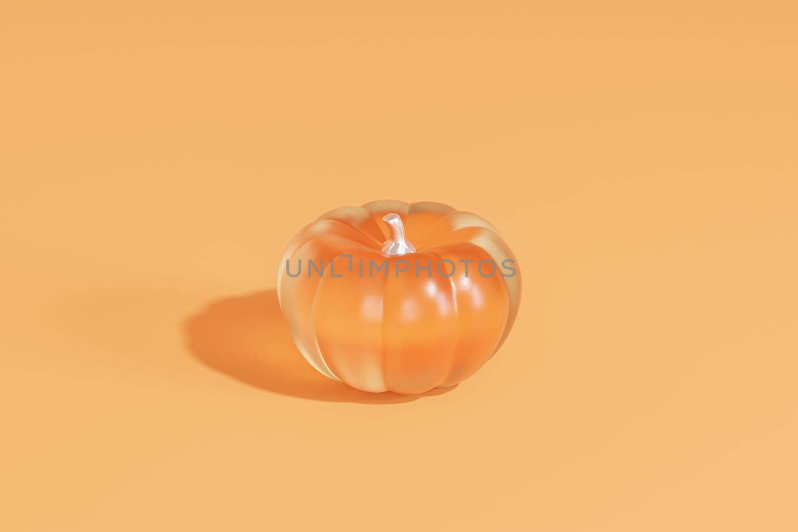 Glossy pumpkin on beige background for advertising on autumn holidays or sales, 3d render