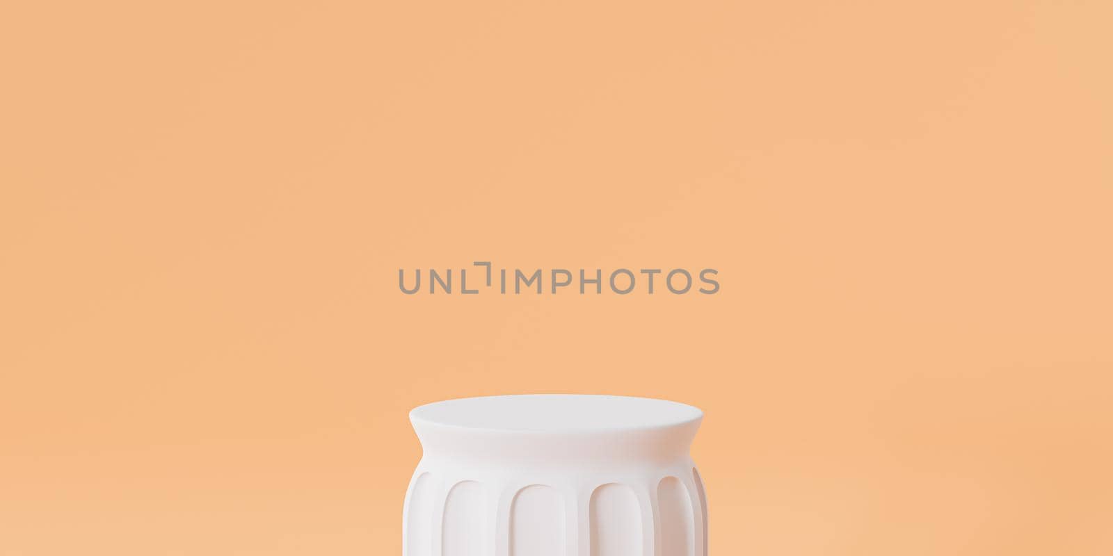 White pillar podium or pedestal for products or advertising on pastel orange banner background with copy space, 3d render by Frostroomhead