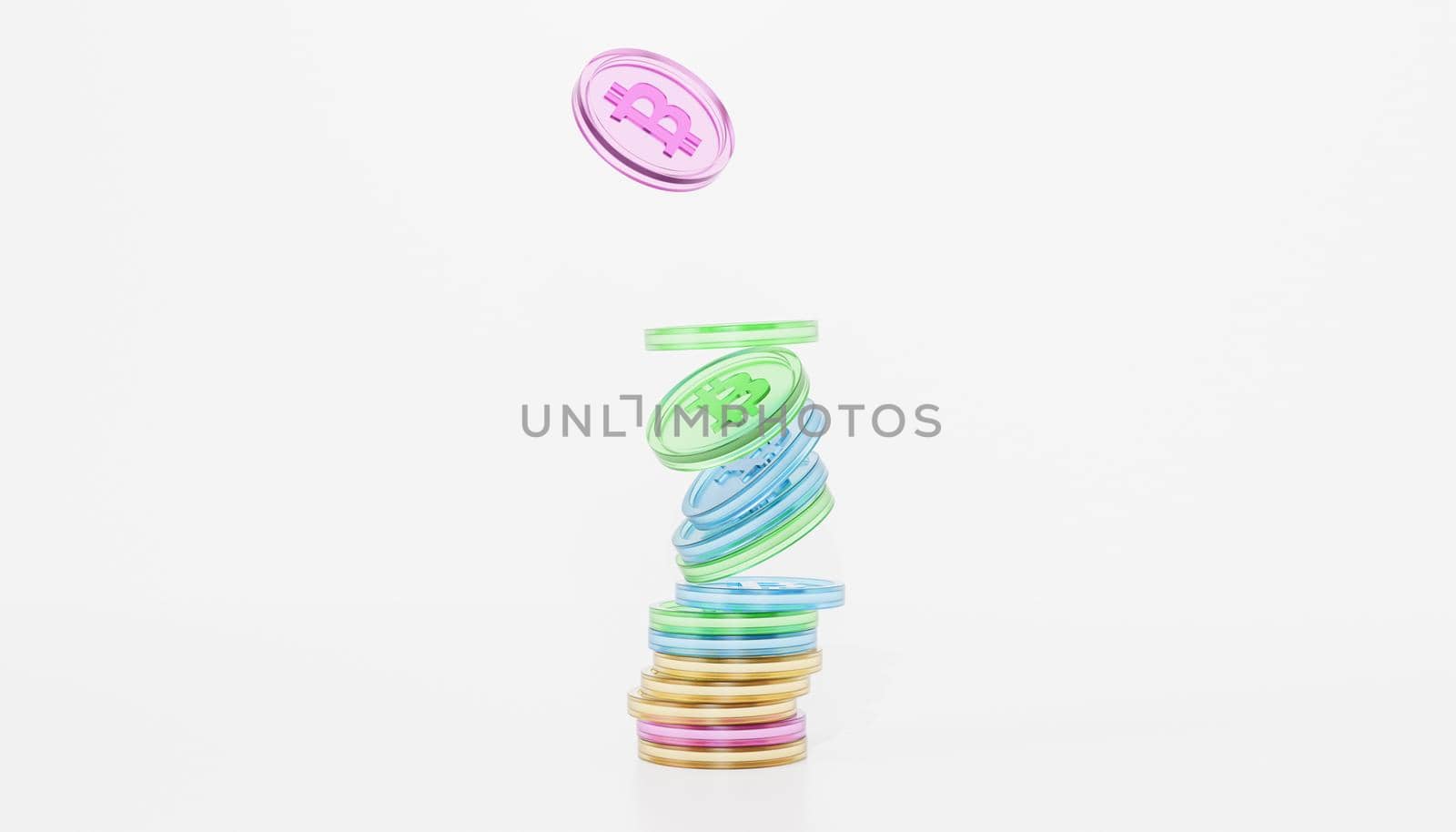 Bitcoin crypto currency coin stacks, e-commerce investment concept, 3d render on white background