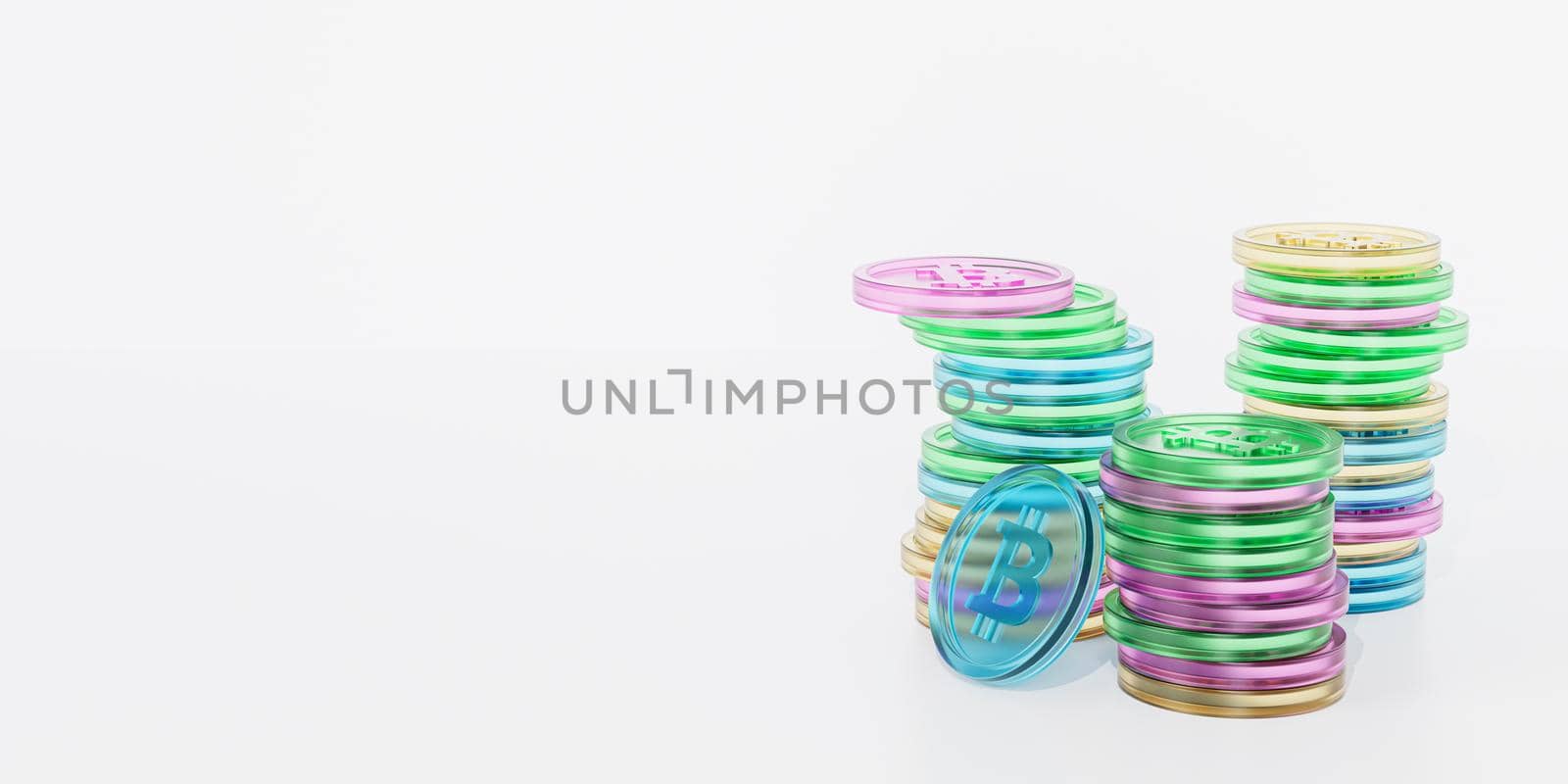 Bitcoin crypto currency coin stacks, e-commerce investment concept, 3d render banner
