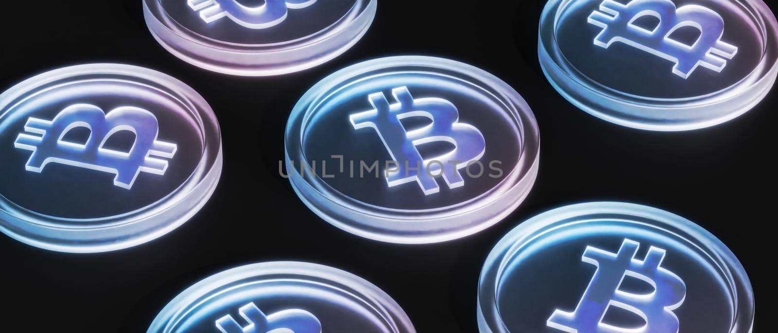 Bitcoin crypto currency coins, e-commerce investment concept, 3d render banner