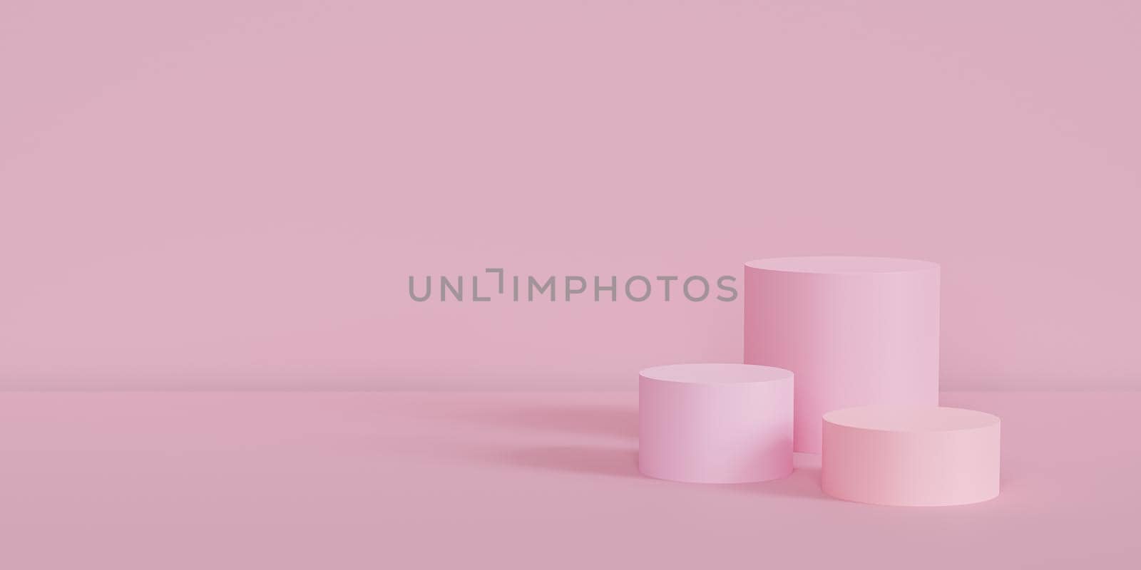 Pink podiums or pedestals for products or advertising on pastel banner background with copy space, 3d render by Frostroomhead