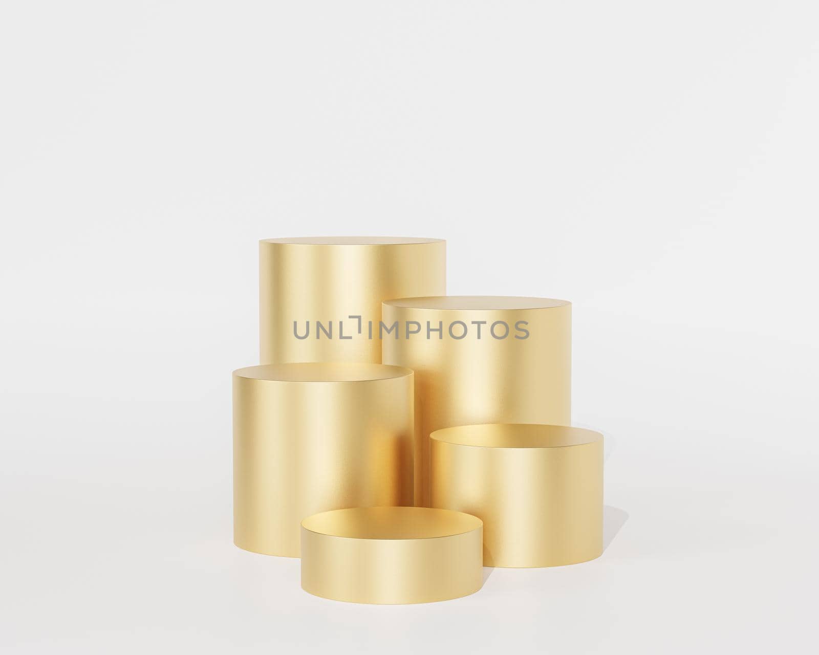 Golden podiums or pedestals for products or advertising on white background, 3d render