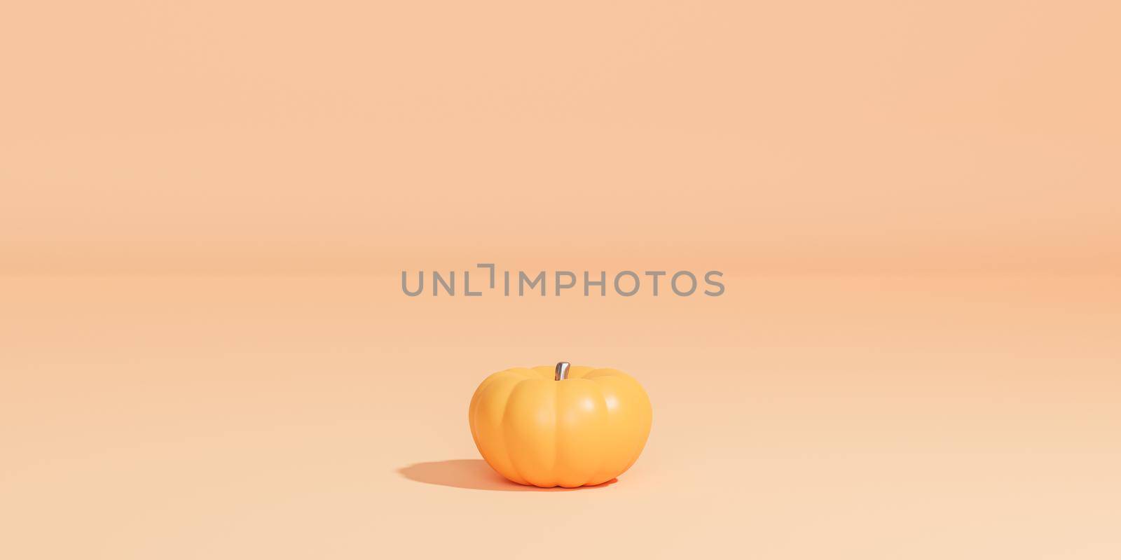 Pumpkin on beige background for advertising on autumn holidays or sales, 3d banner render