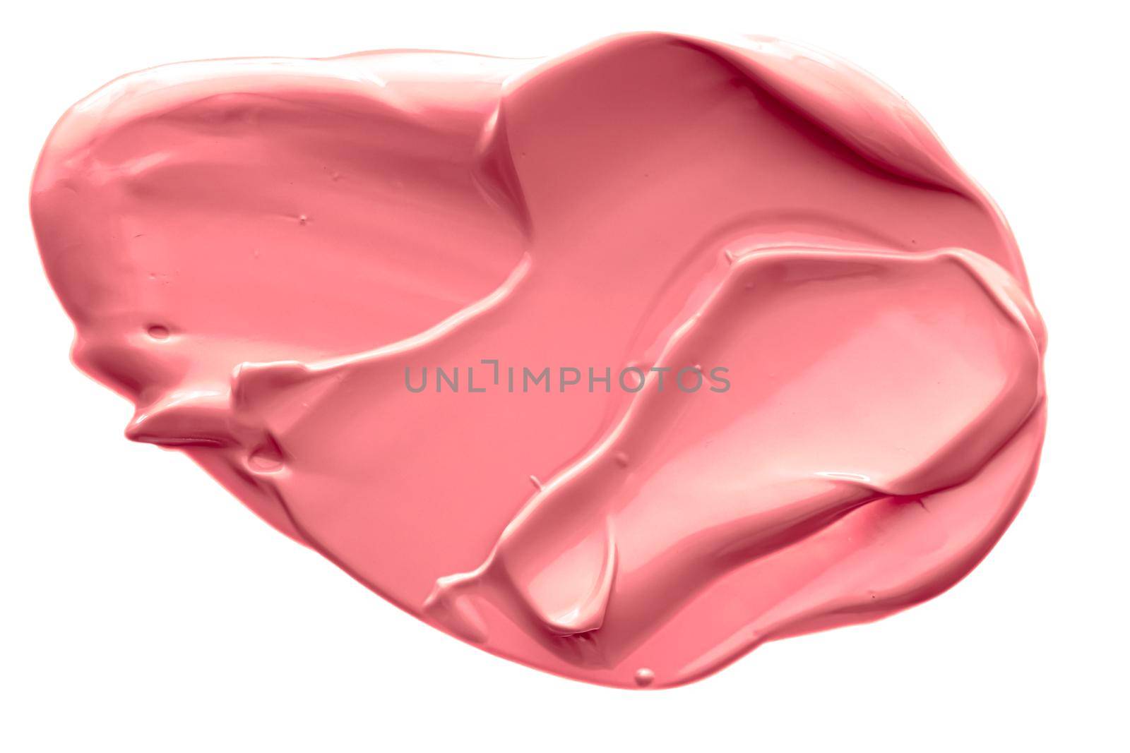 Coral beauty cosmetic texture isolated on white background, smudged makeup emulsion cream smear or foundation smudge, crushed cosmetics product and paint strokes by Anneleven