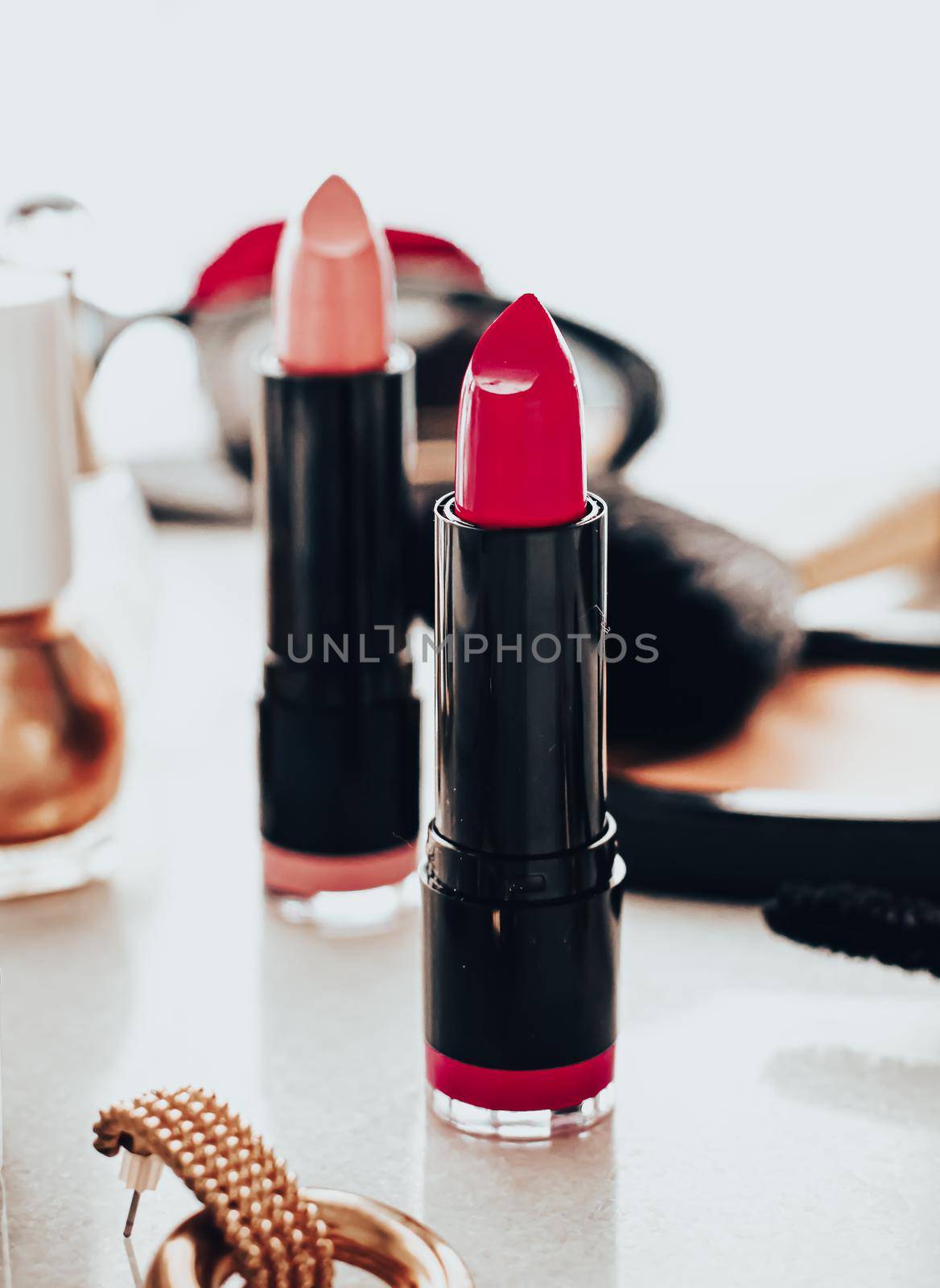 Beauty products and decorative cosmetics concept. Modern luxury make-up on vanity table as beauty blog background.