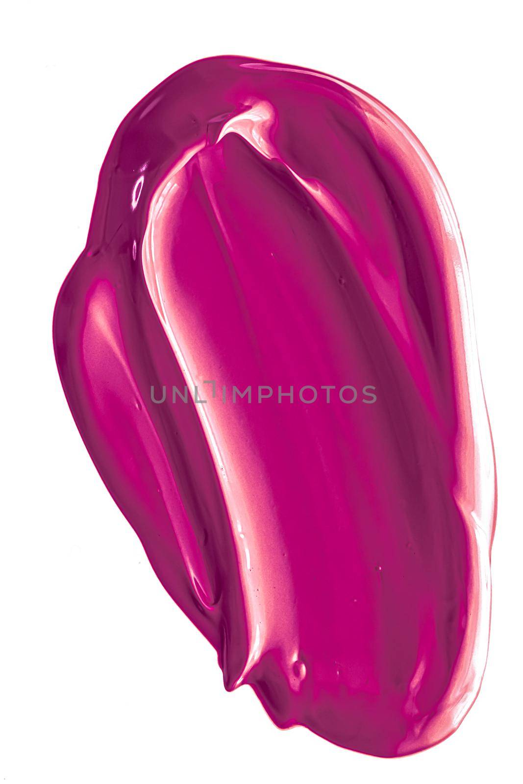 Purple beauty cosmetic texture isolated on white background, smudged makeup emulsion cream smear or foundation smudge, cosmetics product and paint strokes.