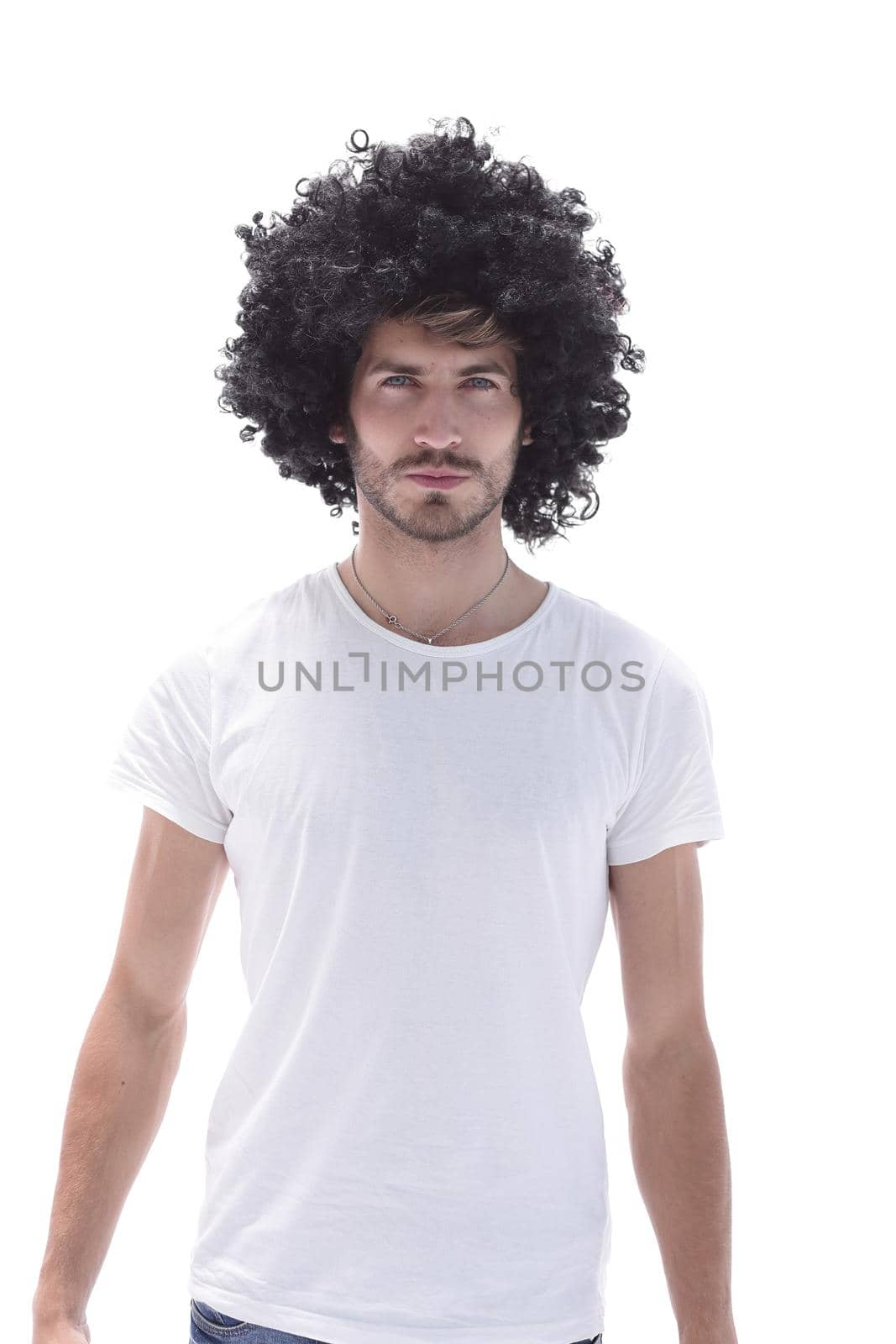 handsome guy in a white t-shirt.isolated on white background