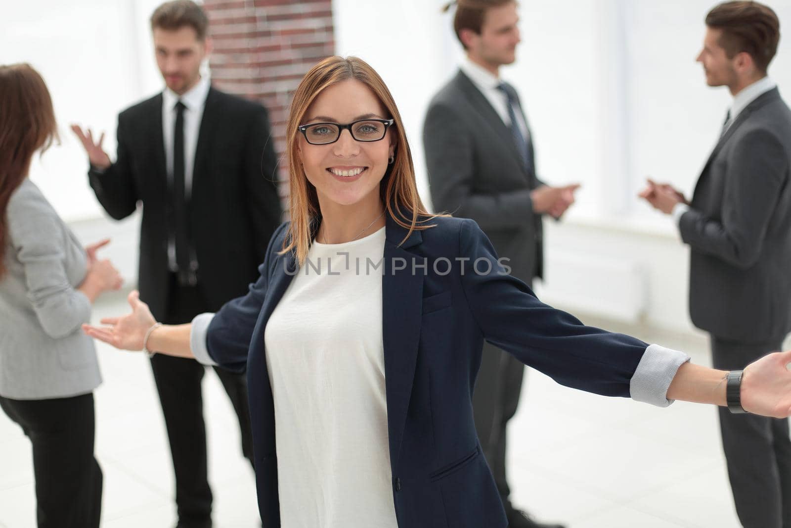 happy business woman with open arms