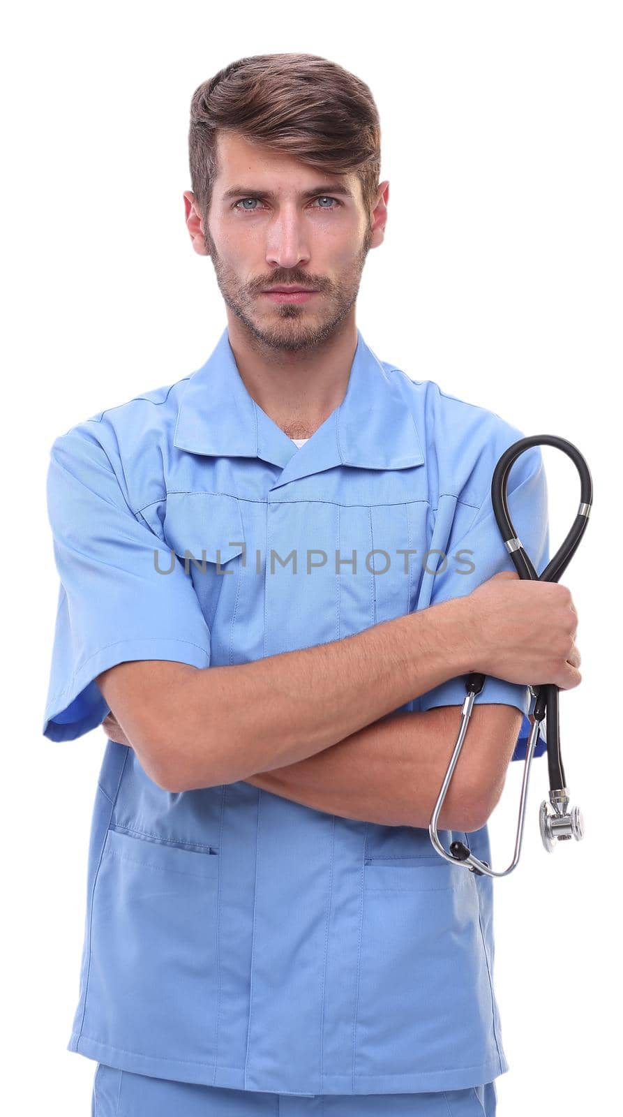 close up.medical doctor with stethoscope .isolated on white background