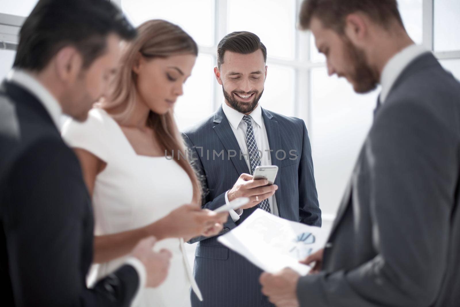 business team consults with a financial analyst.people and technology