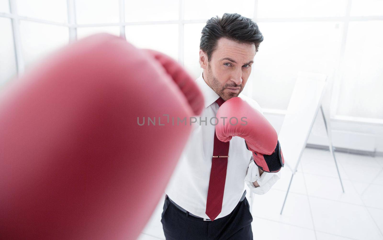 businessman in red Boxing gloves.isolated on white background