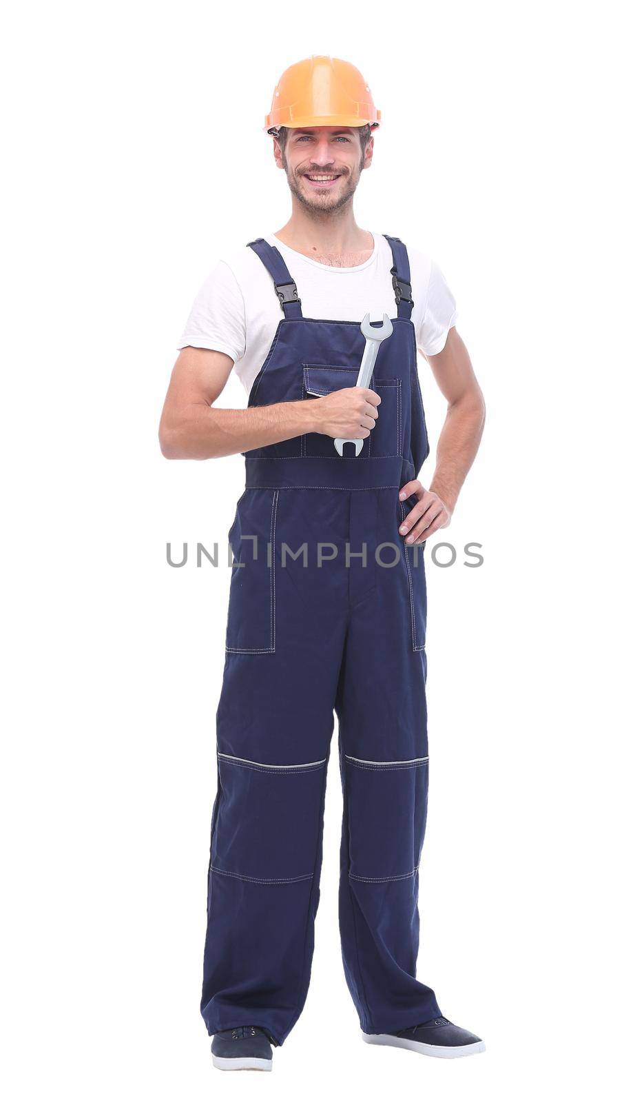 Full length shot of a construction worker. All on white background.