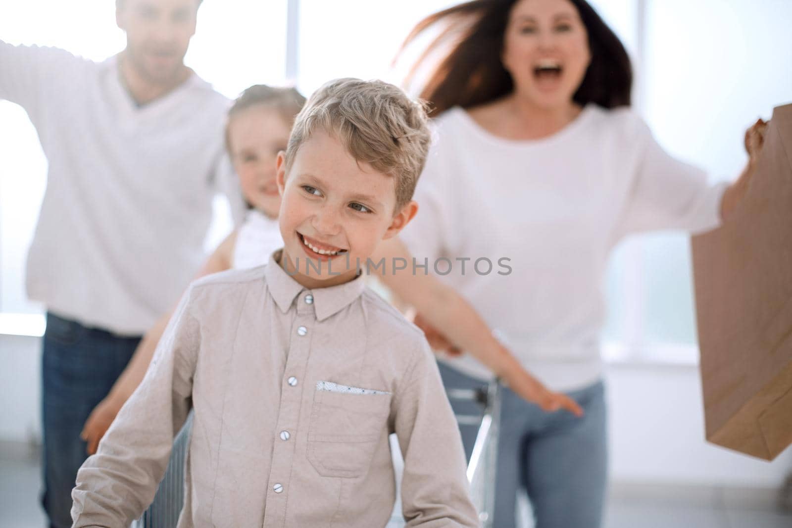 close up.happy family with shopping.shopping concept