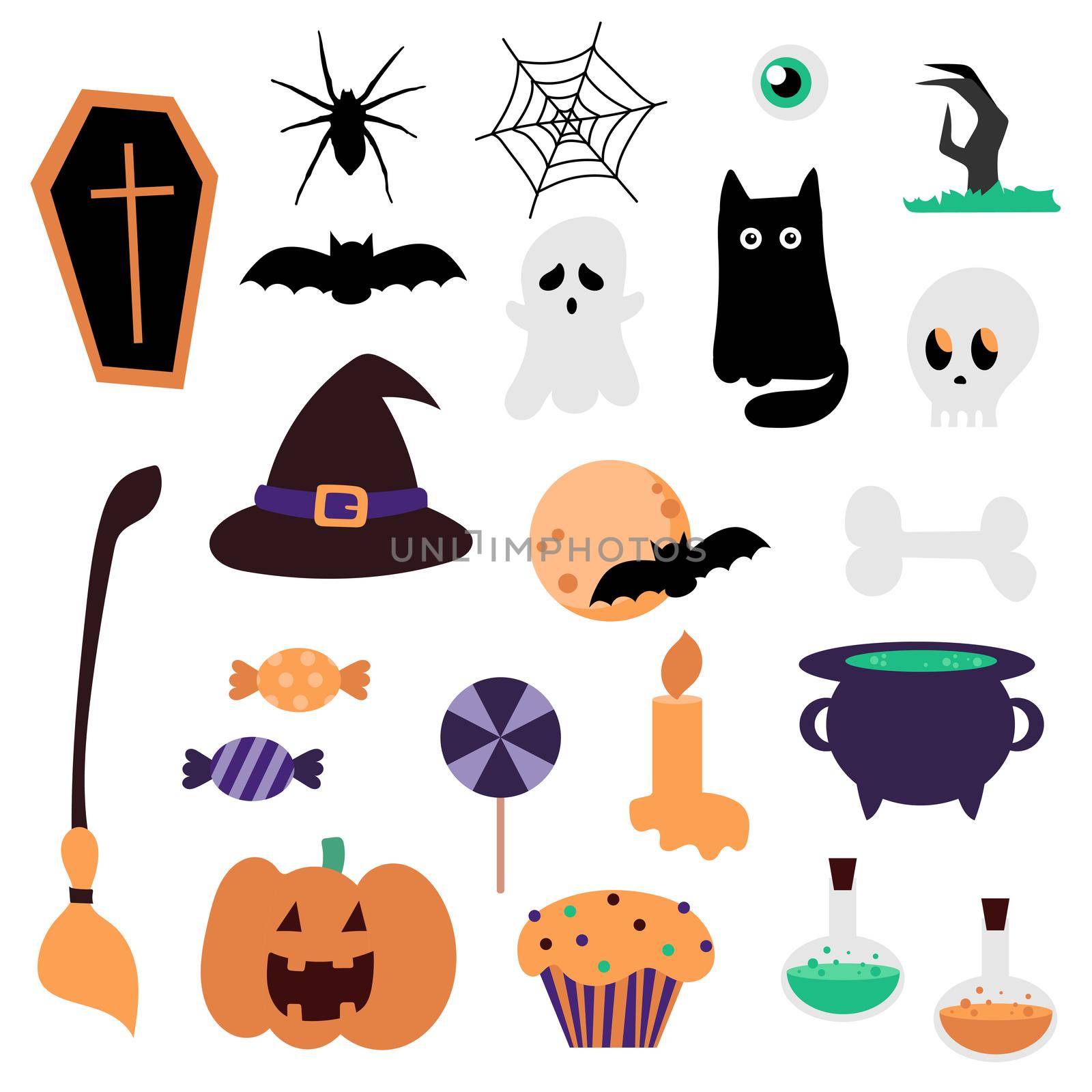 New big set of elements for Halloween. Cartoon icons for holiday by natali_brill