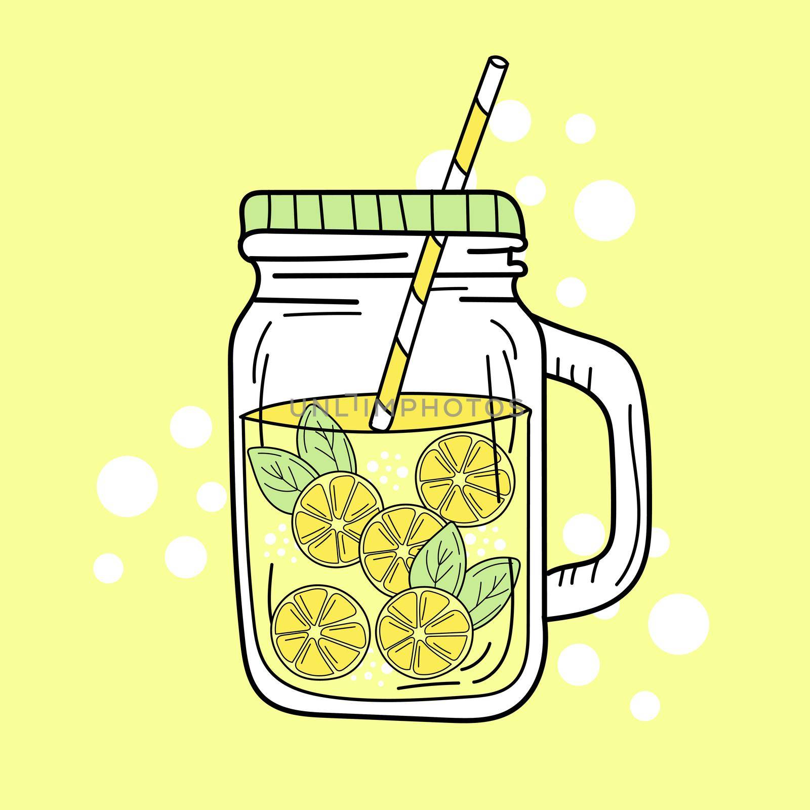 Yellow lemons and lemonade in glass jar. Fresh summer drink by natali_brill
