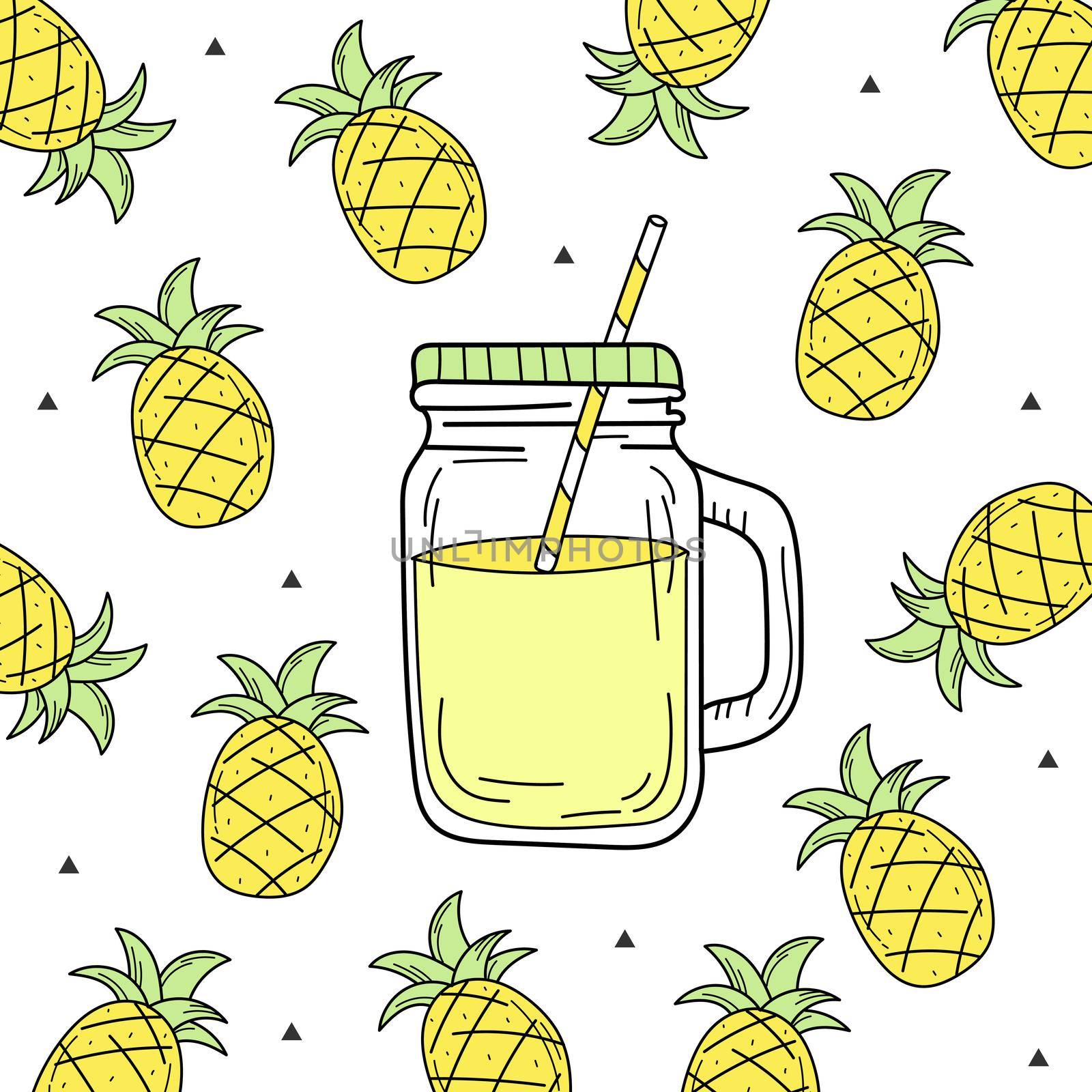 Hand drawn watermelon lemonade in a glass jar. Vector on white by natali_brill