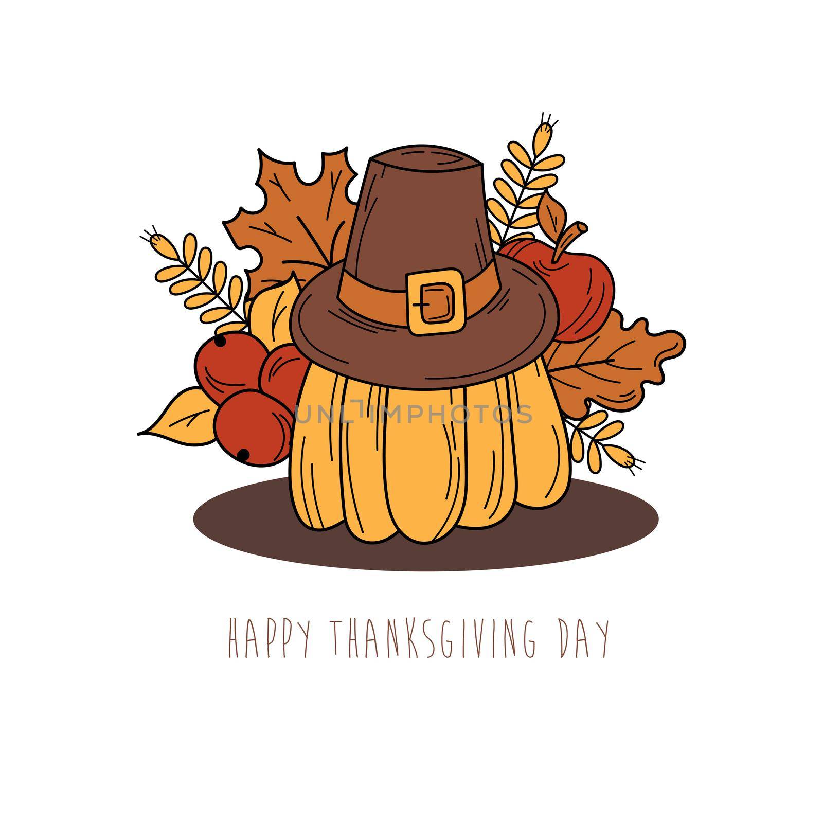 Hand drawn Thanksgiving elements for card design. Holiday card in doodle style on white