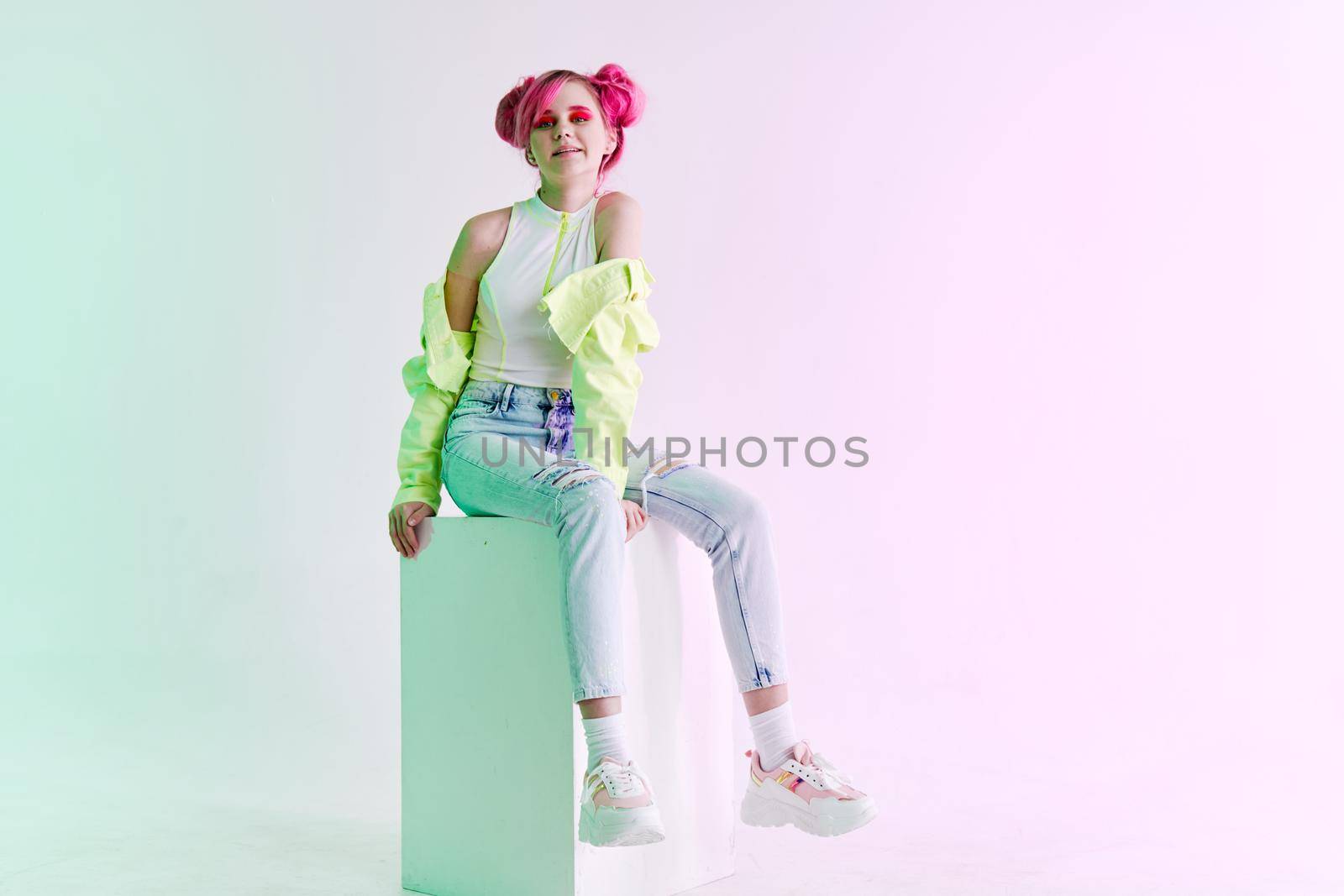 girl with pink hair teen posing fashion neon by Vichizh