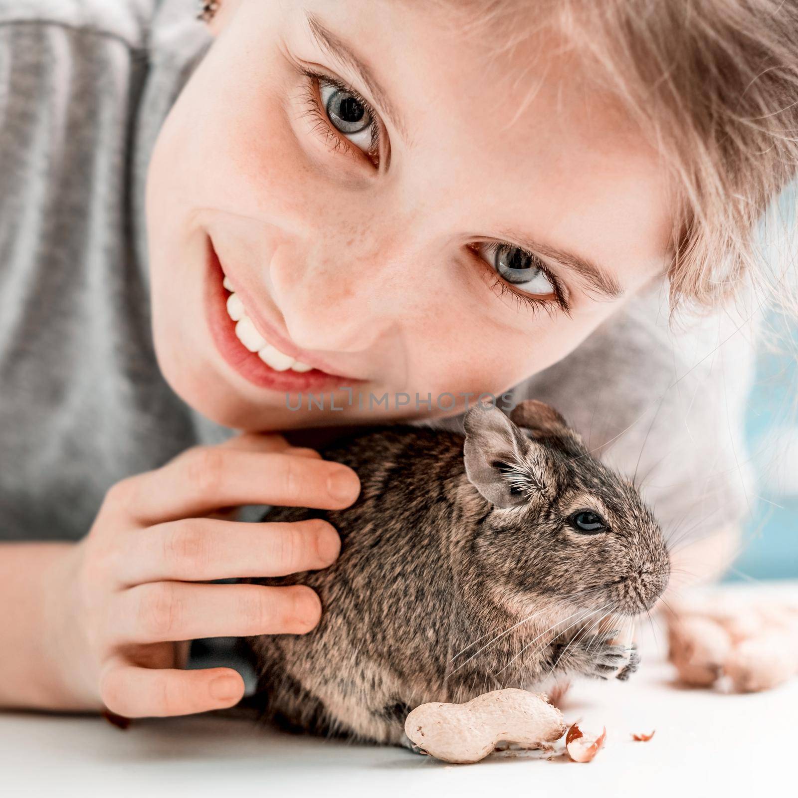 Portrait of young girl with degu squirrel by GekaSkr