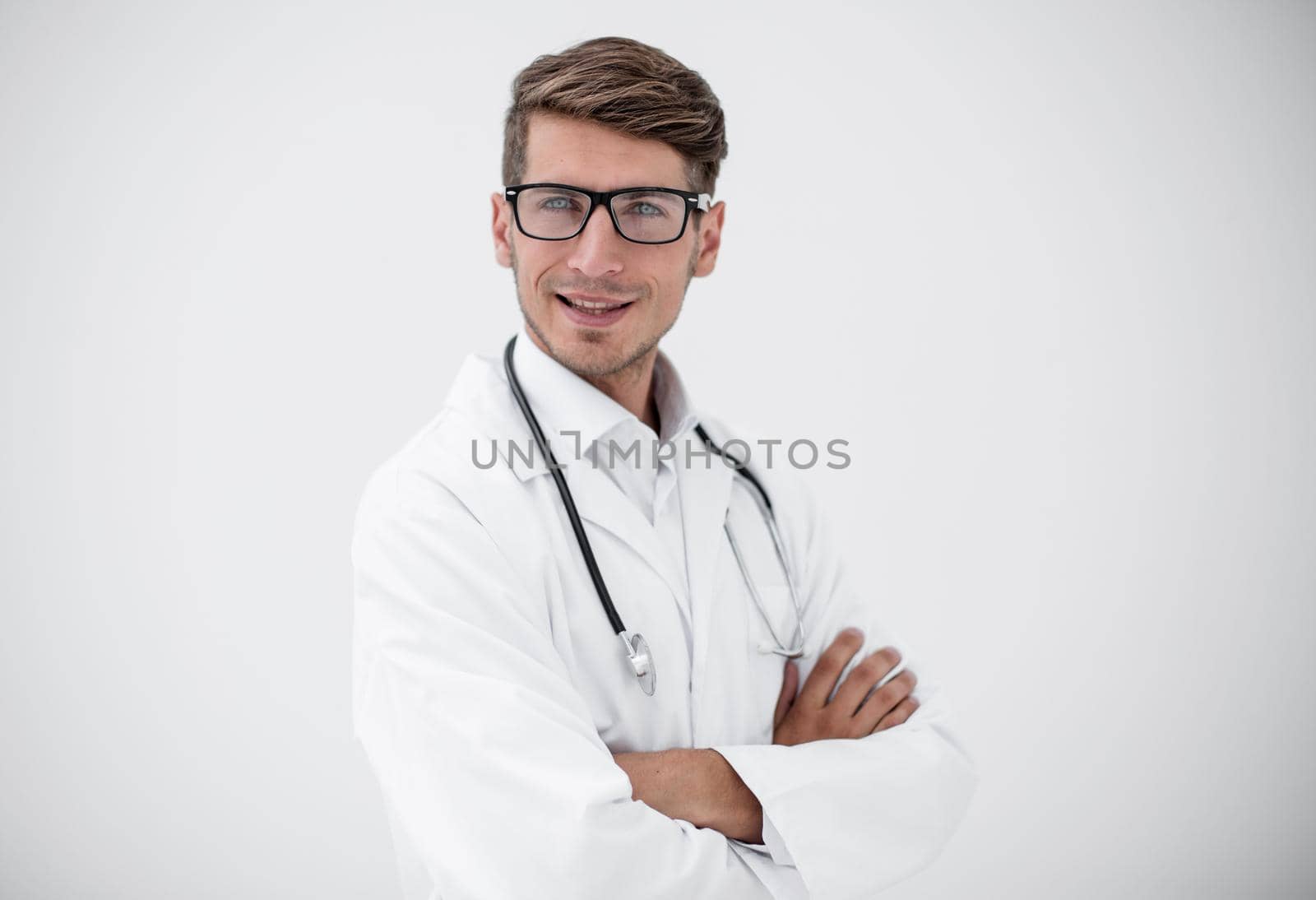 portrait of doctor-diagnostician on a light background.photo with text space