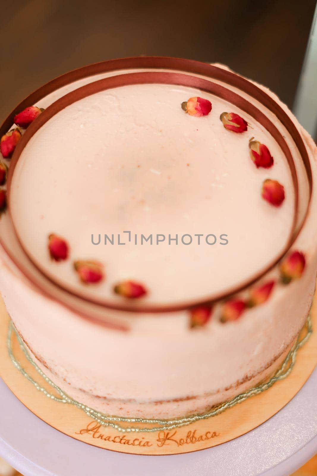 Tasty sweet pink creamy cake with copy space. by sisterspro