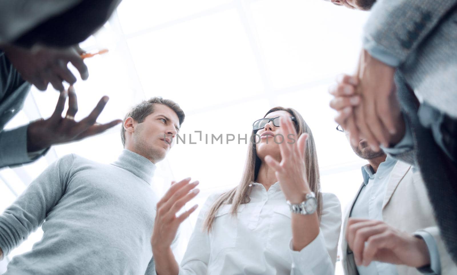 bottom view.business woman discusses with the business team new ideas.photo with copy space