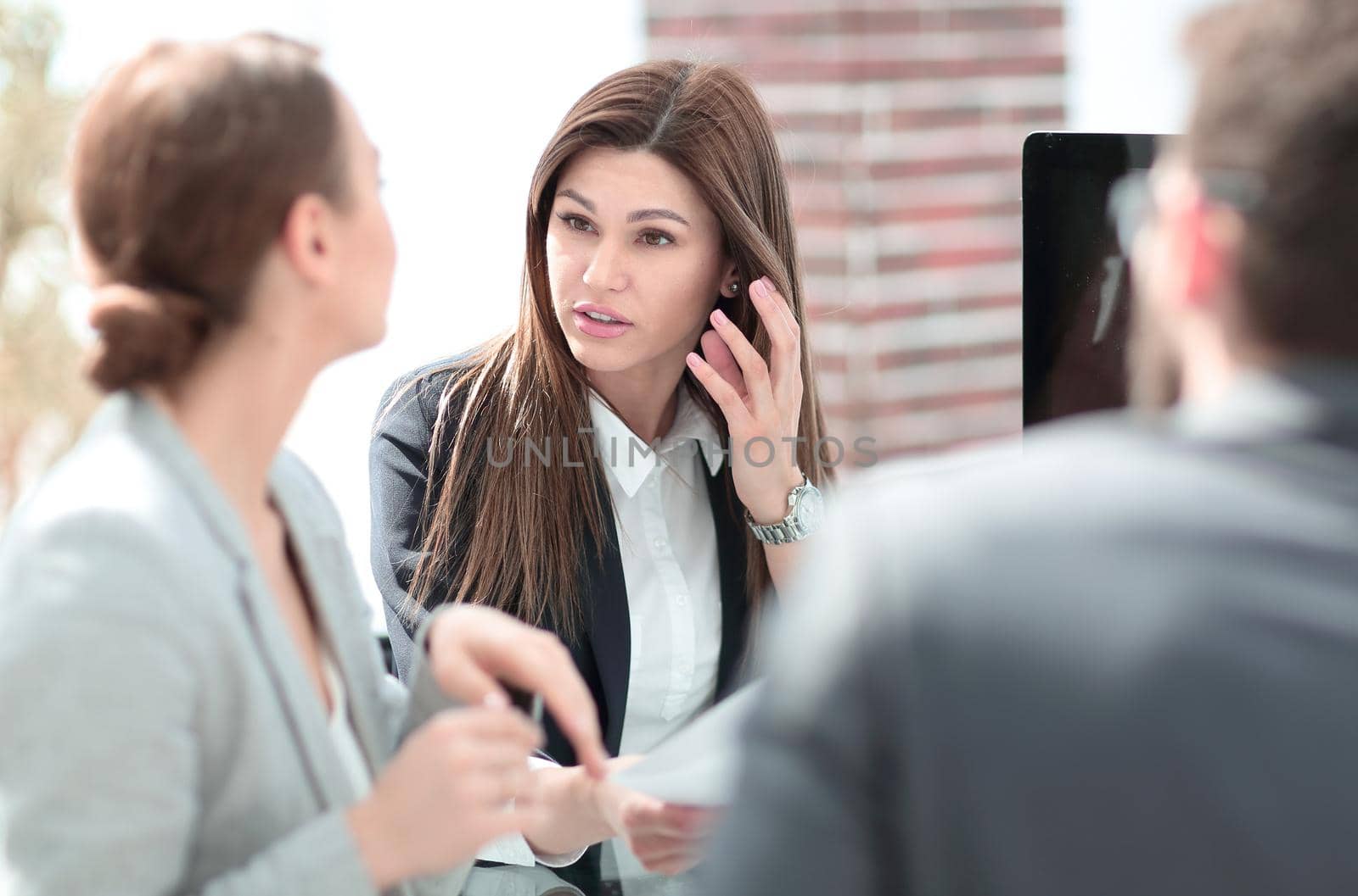 close up.a group of business people sitting at the Desk.business concept