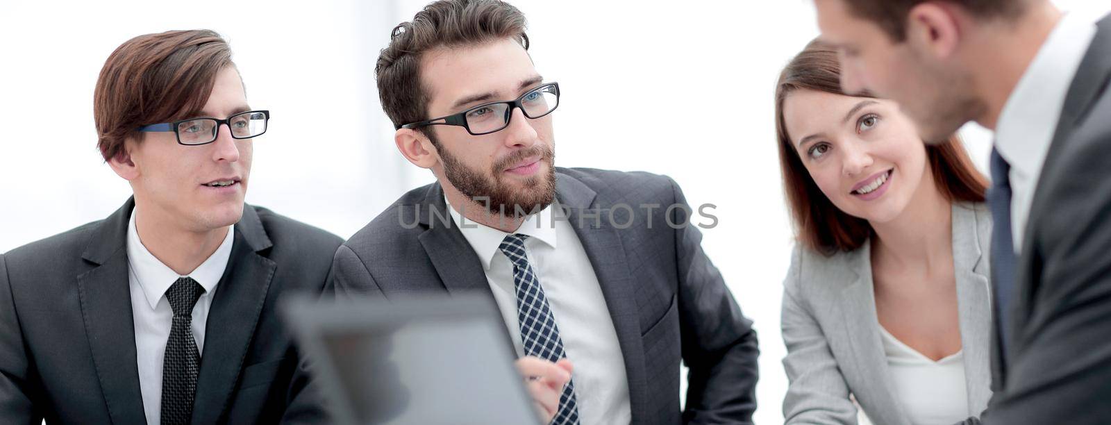 background image of businessman at Desk.