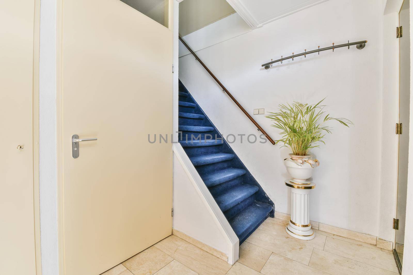 Attractive cozy unusual staircase with blue floor
