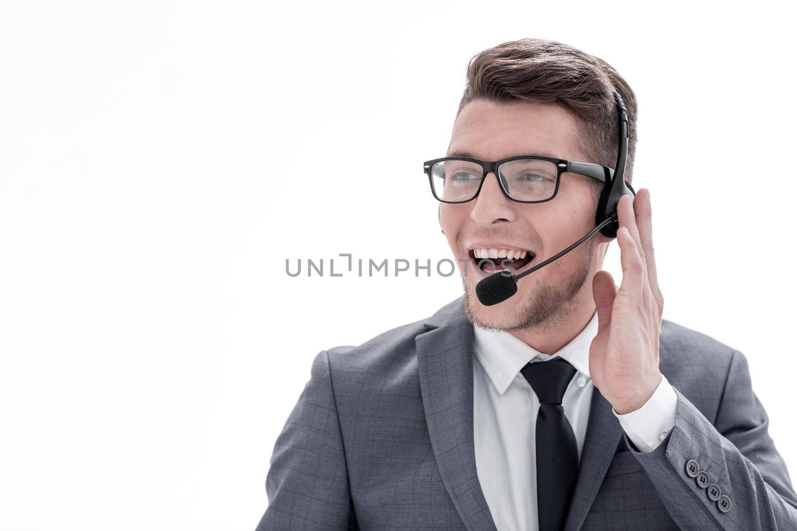 Businessman working in call center