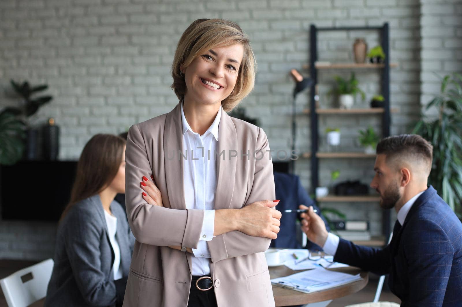 Business woman with her staff, people group in background at modern bright office indoors. by tsyhun