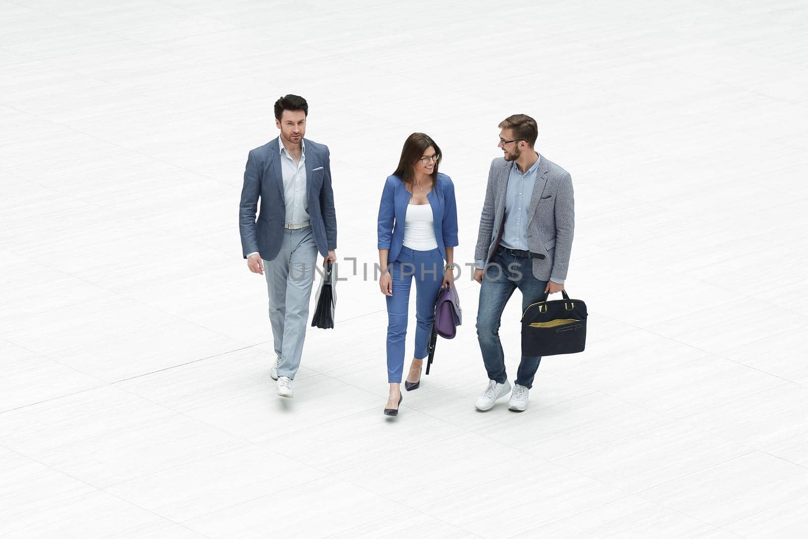 top view.three modern business people. photo with copy space