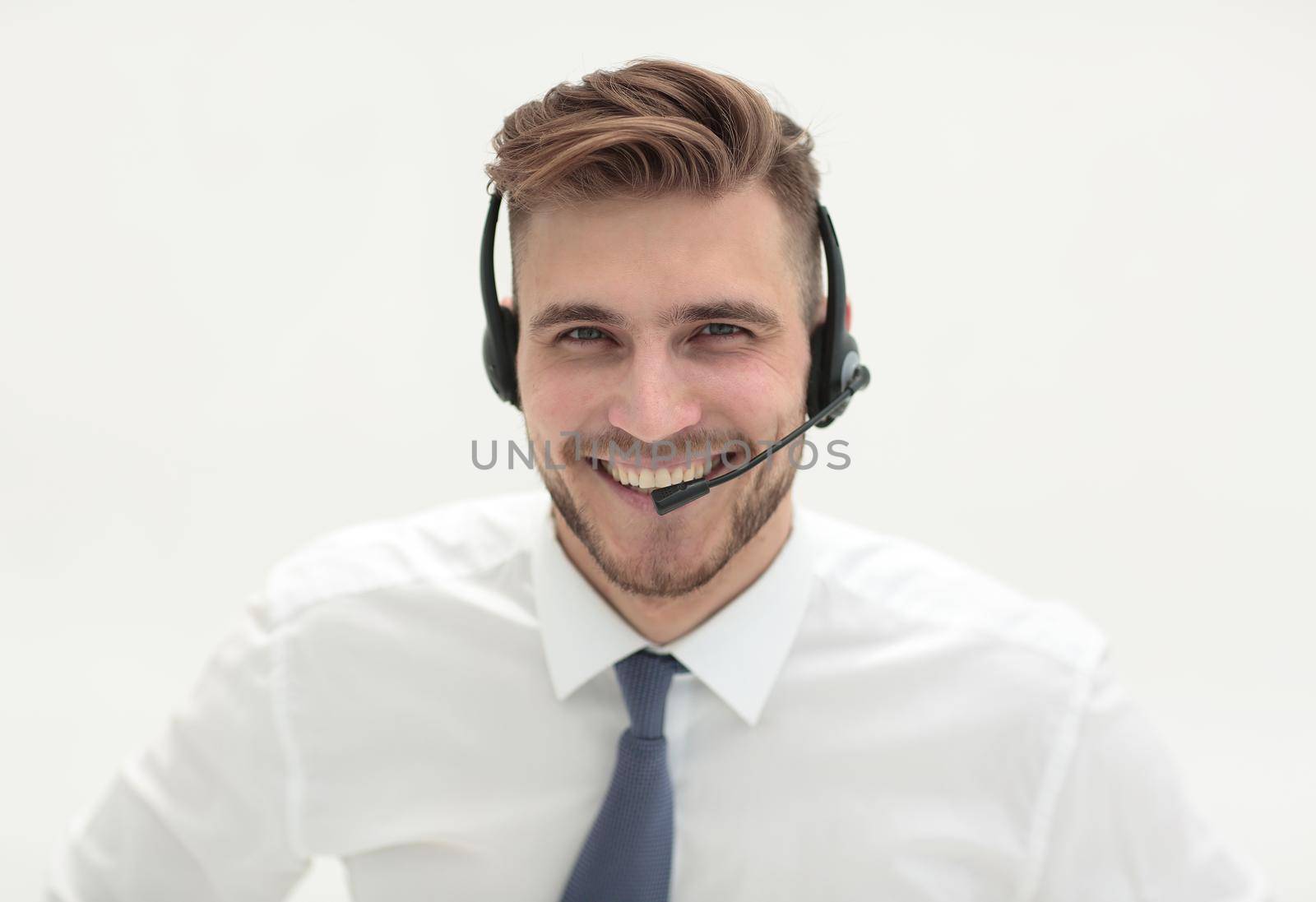 portrait of call center employee with headset.photo with text space