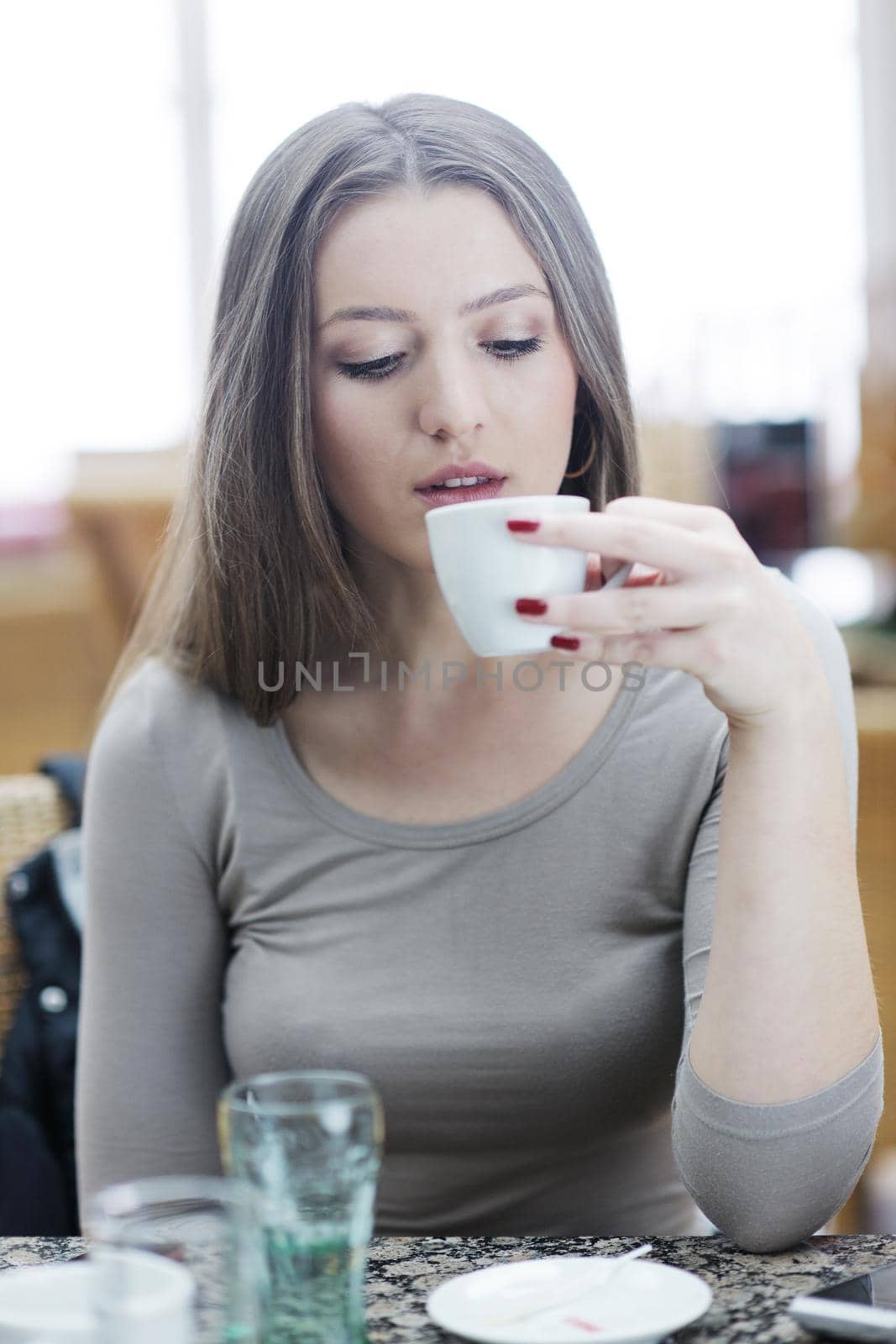 beautiful young woman student portrait while relax on coffee break
