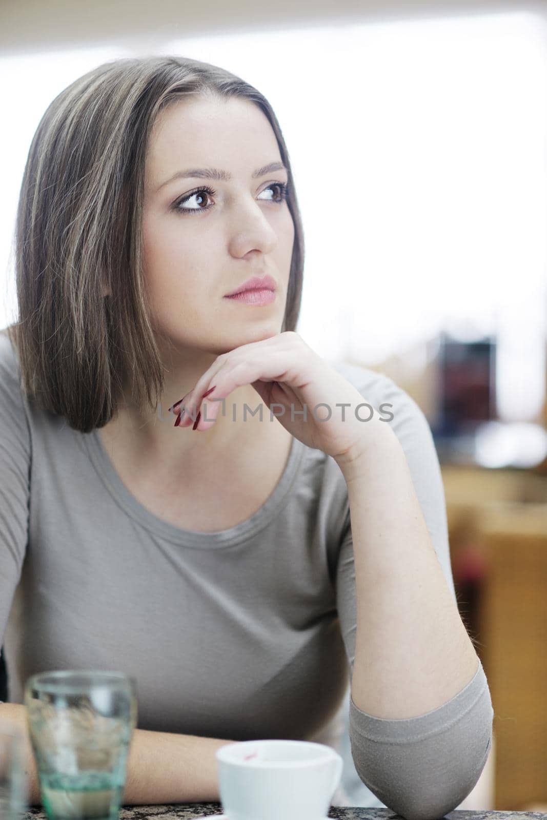 beautiful young woman student portrait while relax on coffee break