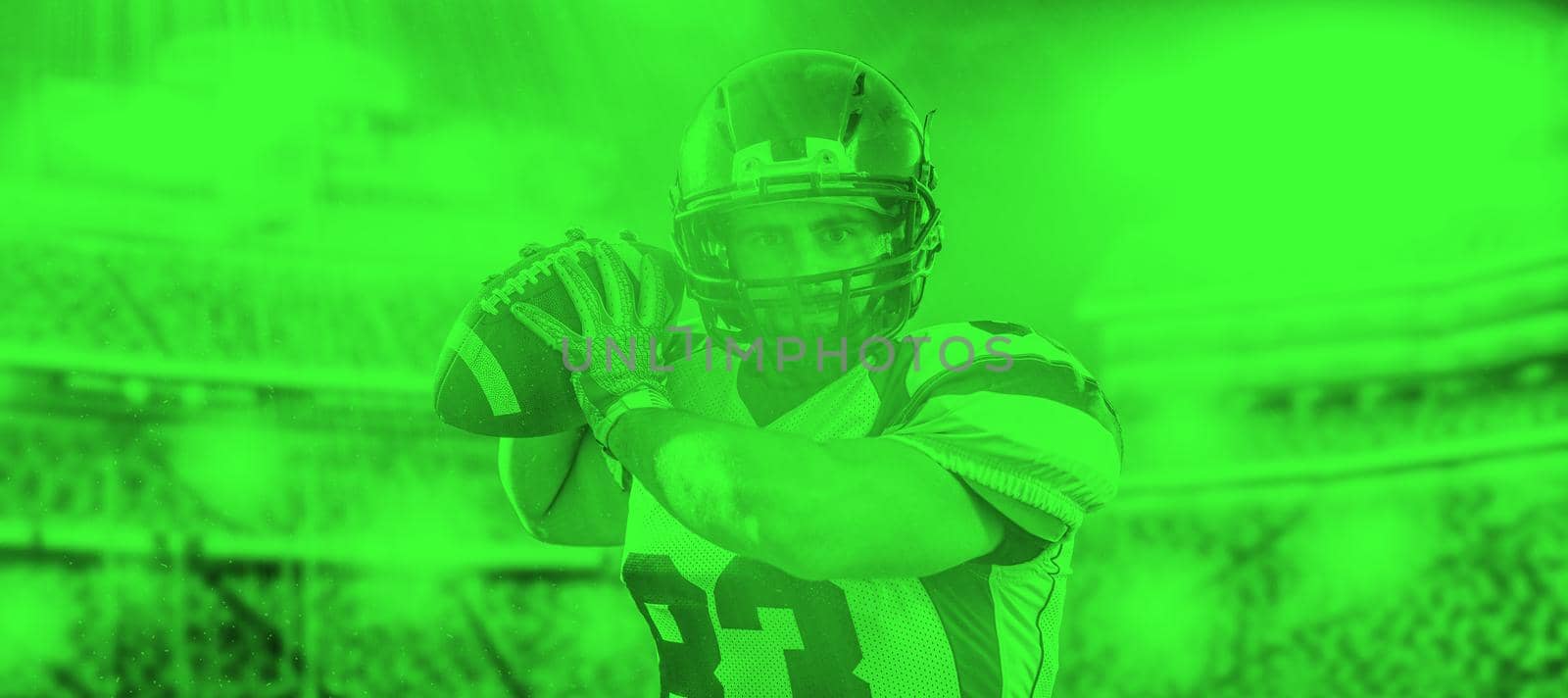 duo toned american football player in  arena at night by dotshock