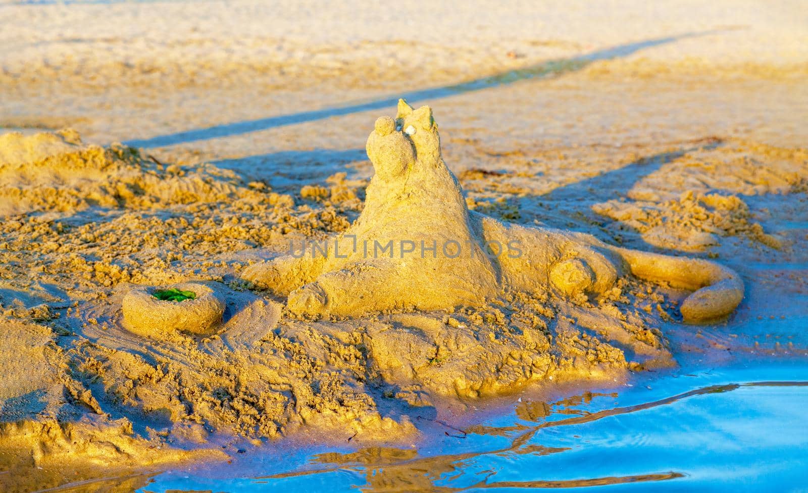 Sand castle on a tropical sea beach. by kolesnikov_studio