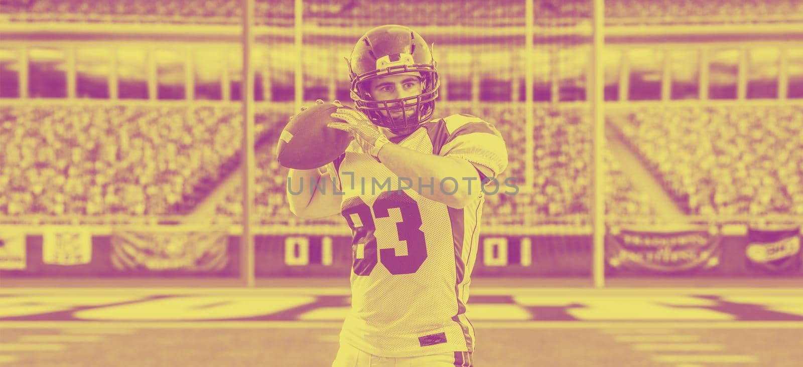 one quarterback american football player throwing ball isolated on gray background