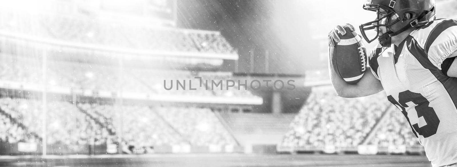 one quarterback american football player throwing ball isolated on gray background